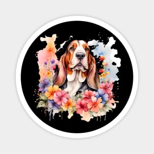 A basset hound decorated with beautiful watercolor flowers Magnet
